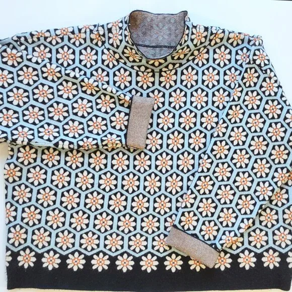 Maeve x Anthropologie The Carys Floral Sweater Blue & Cream Boho Casual Size XL - Picture 3 of 9